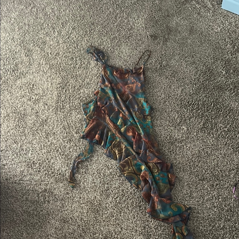 Sheer paisley asymmetrical dress